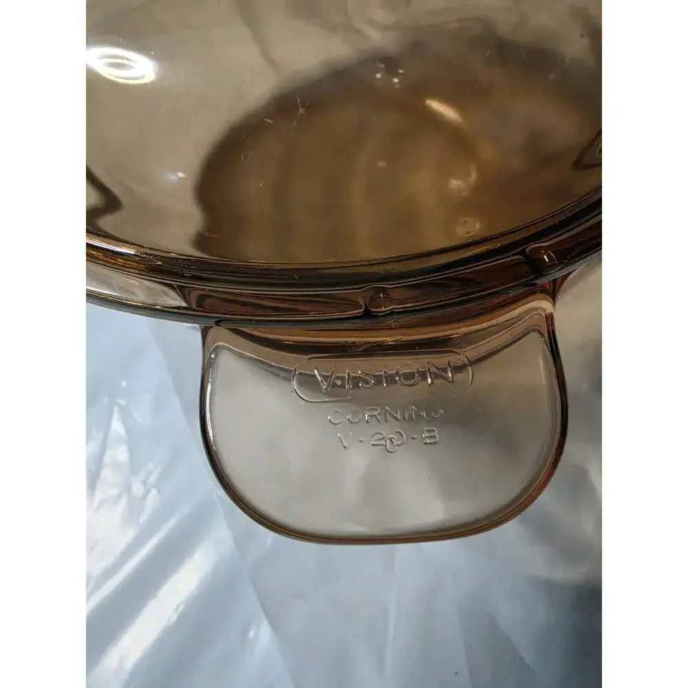 Corning Vision Ware Amber V-20-B Double Boiler x2 w 1.5 L Pot Lid V 1.5 C Pyrex